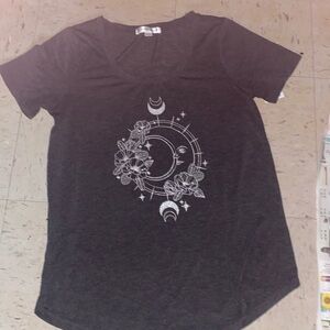 Fitted Sparkly Graphic Celestial Short Sleeve Fitted T Shirt
